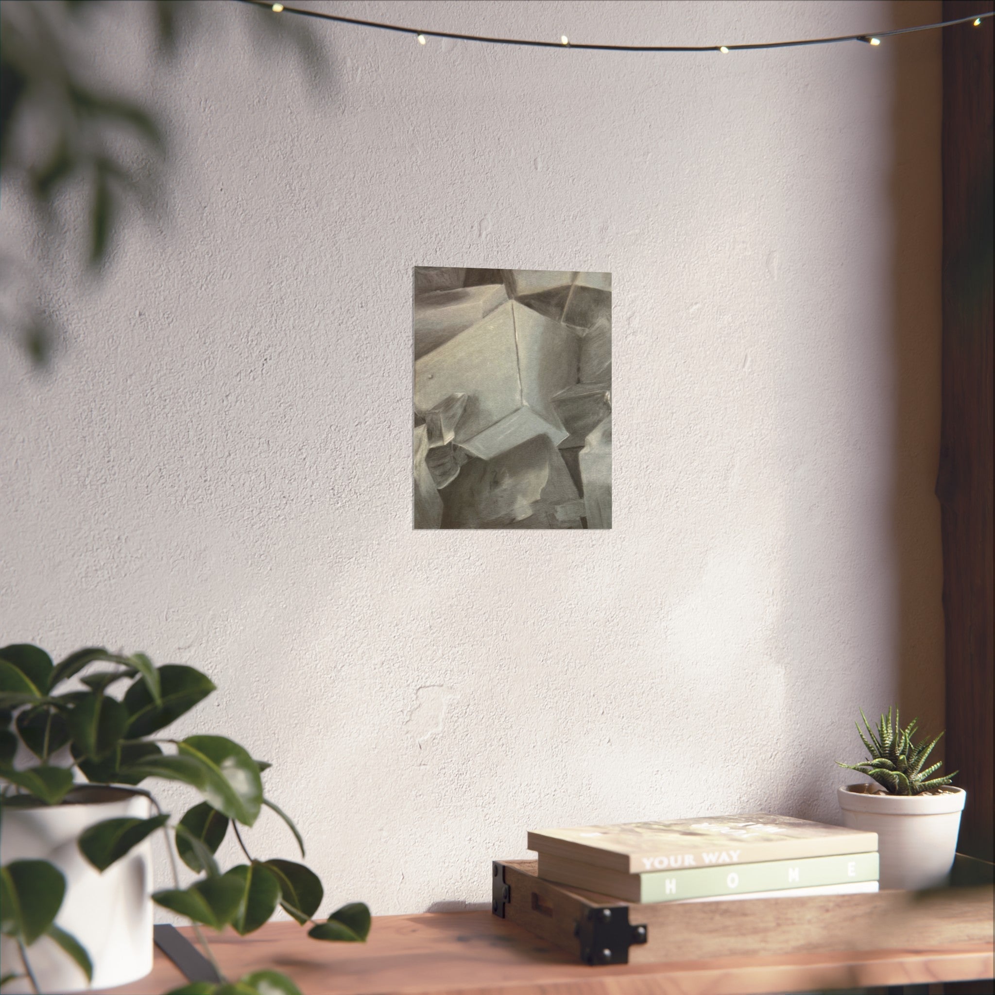 Abstract Cubes Fine Art Poster — Minimalist Gray Geometric Wall Art