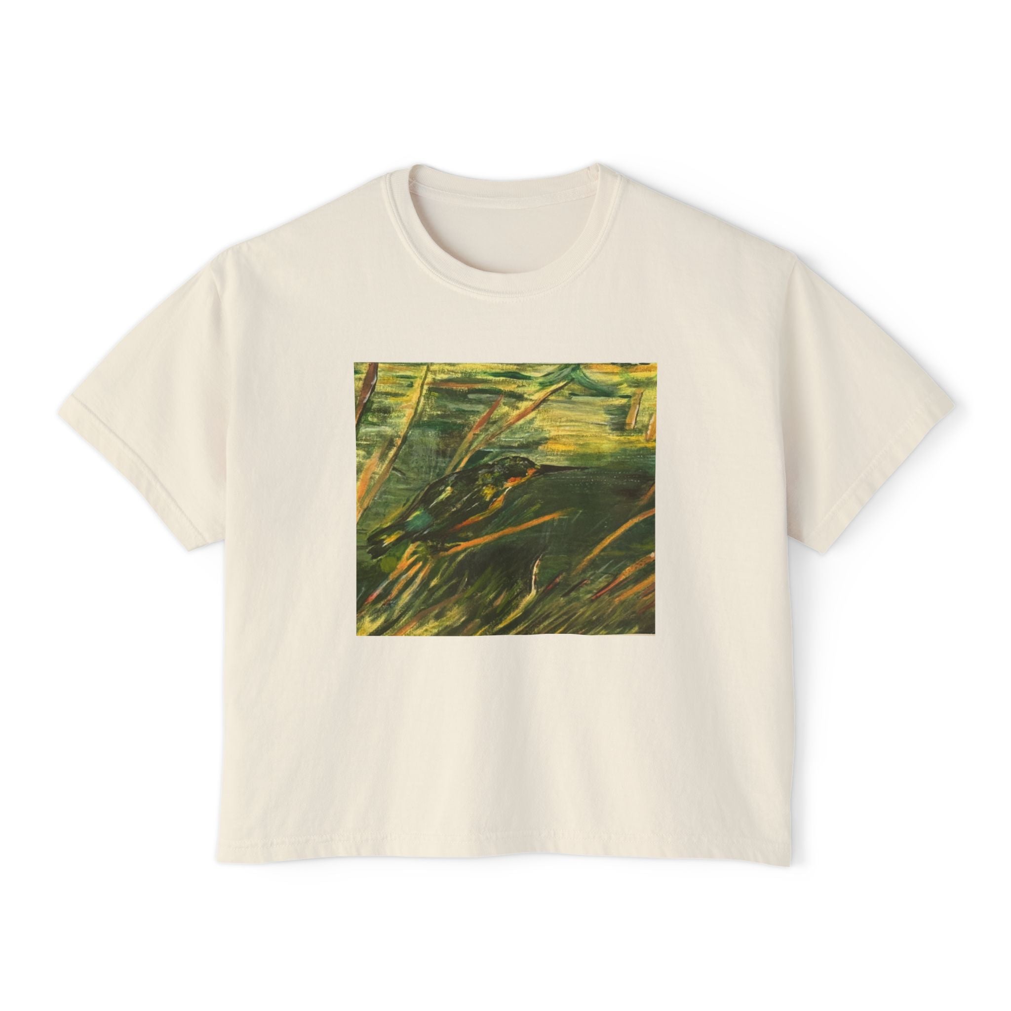 Abstract Green Meadow Women's Boxy Tee — Minimal Nature Art Shirt