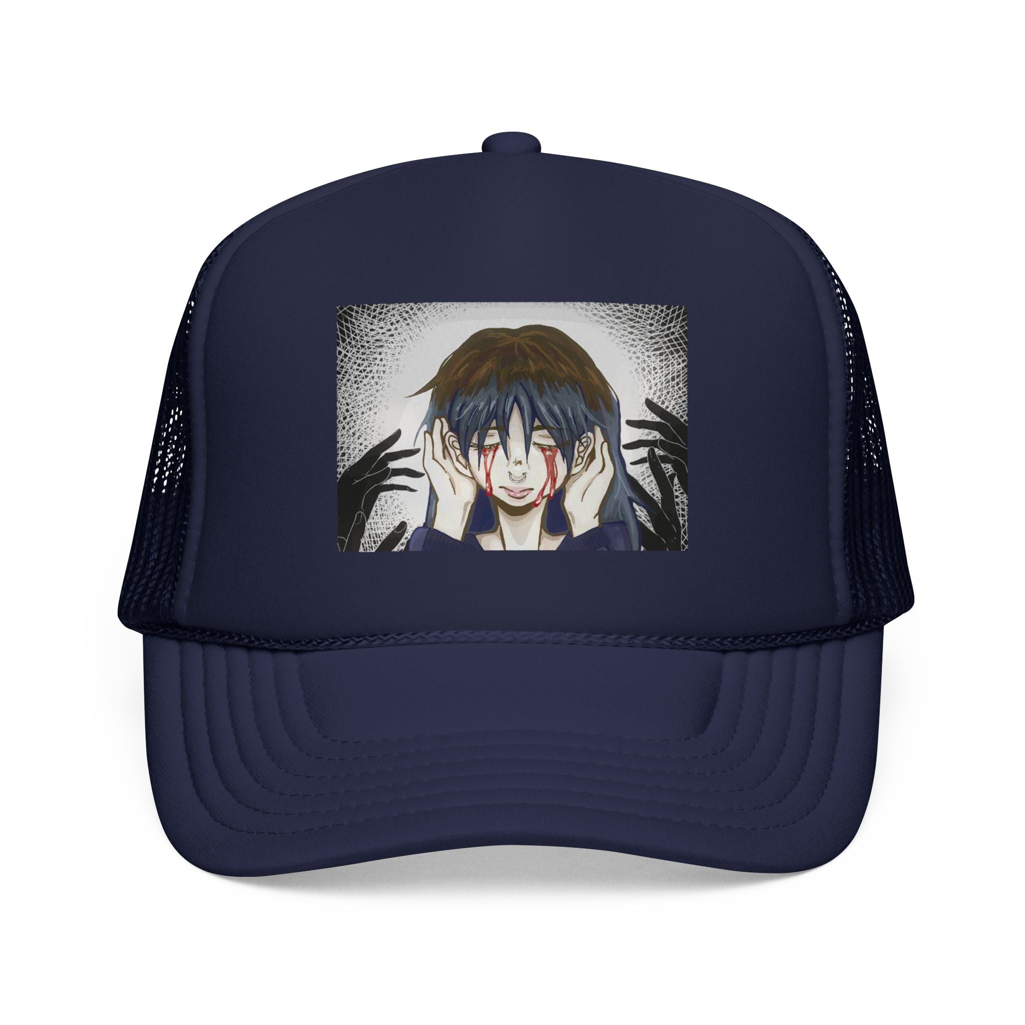 Creepy Anime Hands Trucker Hat — Horror Manga Foam Cap