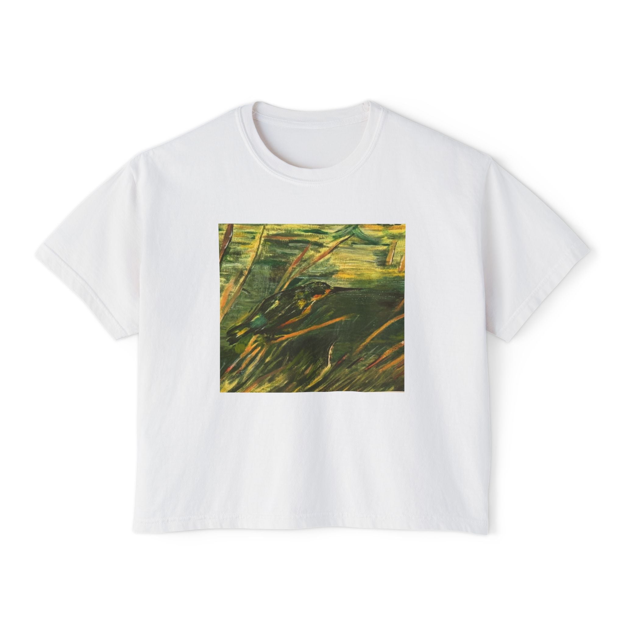 Abstract Green Meadow Women's Boxy Tee — Minimal Nature Art Shirt