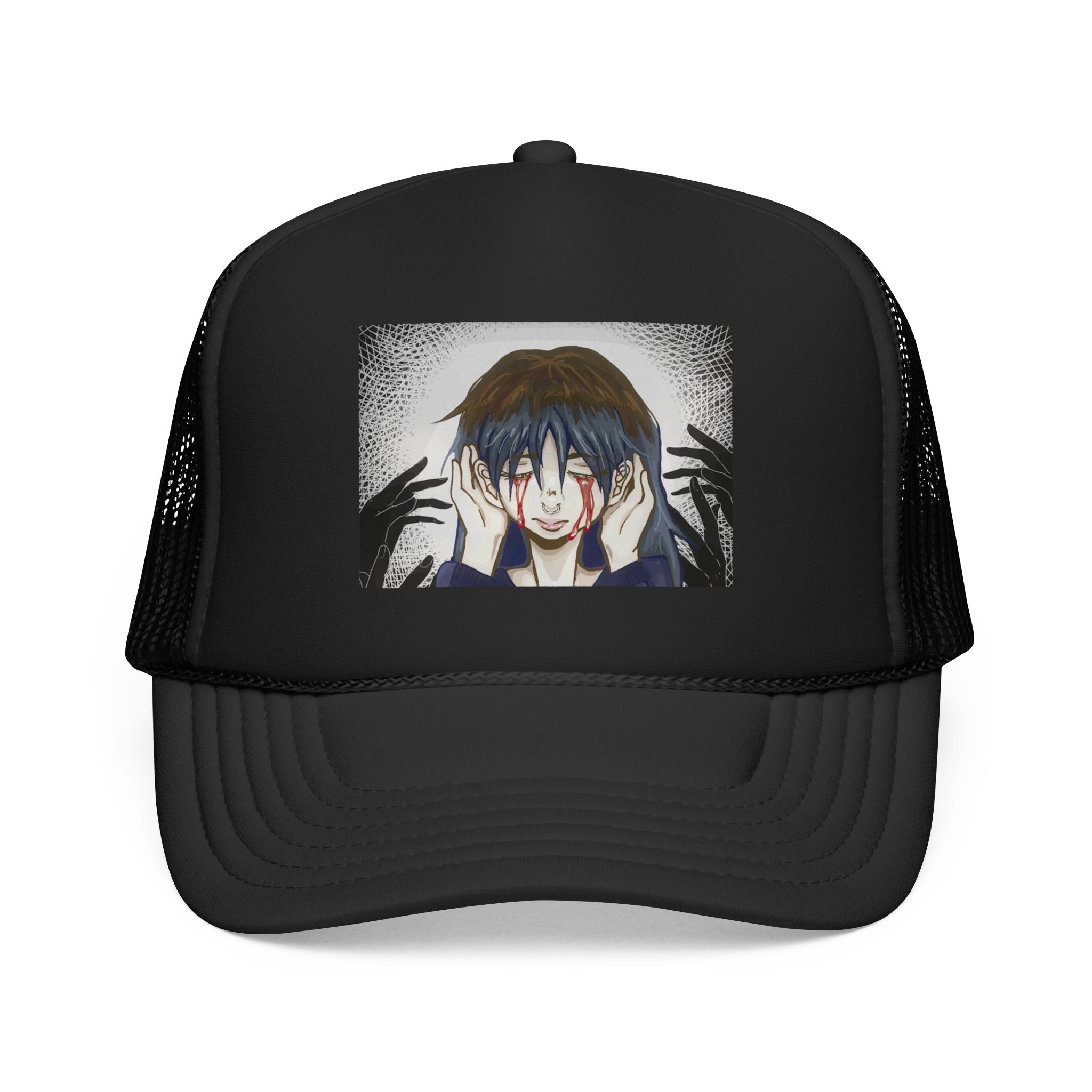 Creepy Anime Hands Trucker Hat — Horror Manga Foam Cap