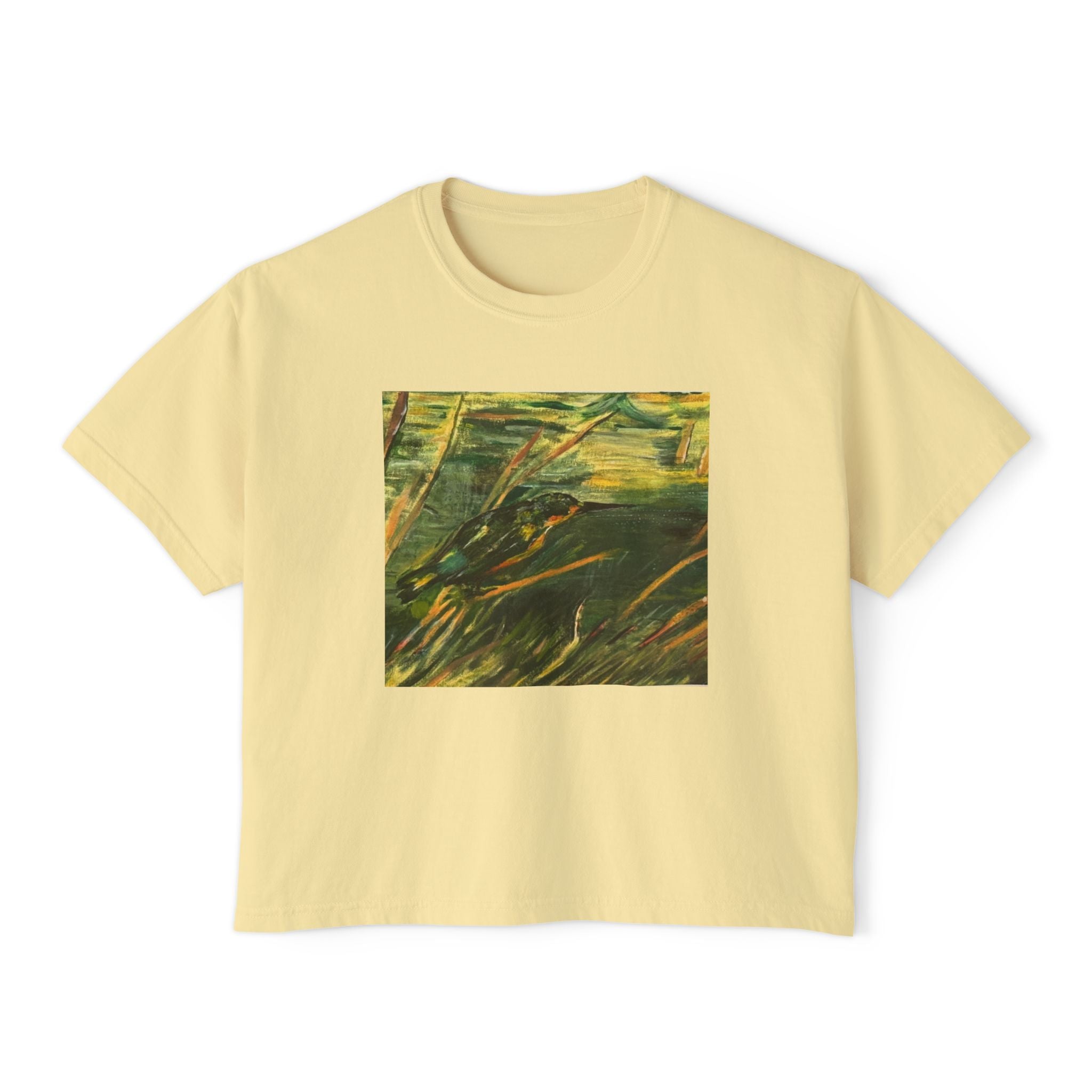 Abstract Green Meadow Women's Boxy Tee — Minimal Nature Art Shirt
