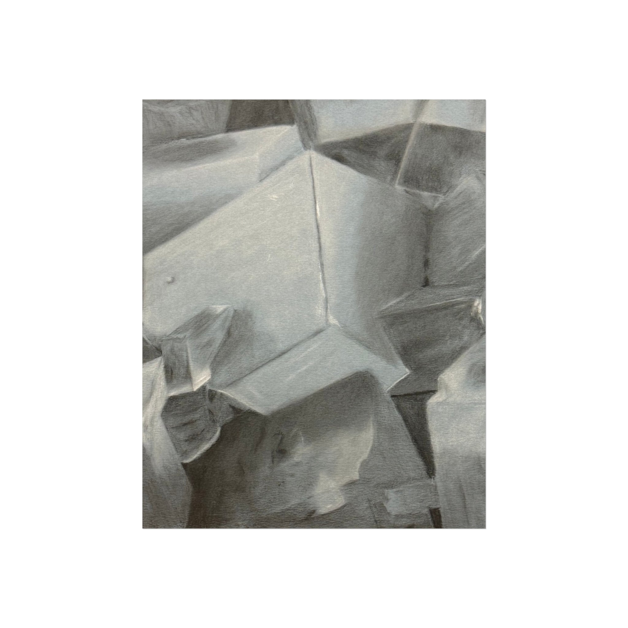 Abstract Cubes Fine Art Poster — Minimalist Gray Geometric Wall Art