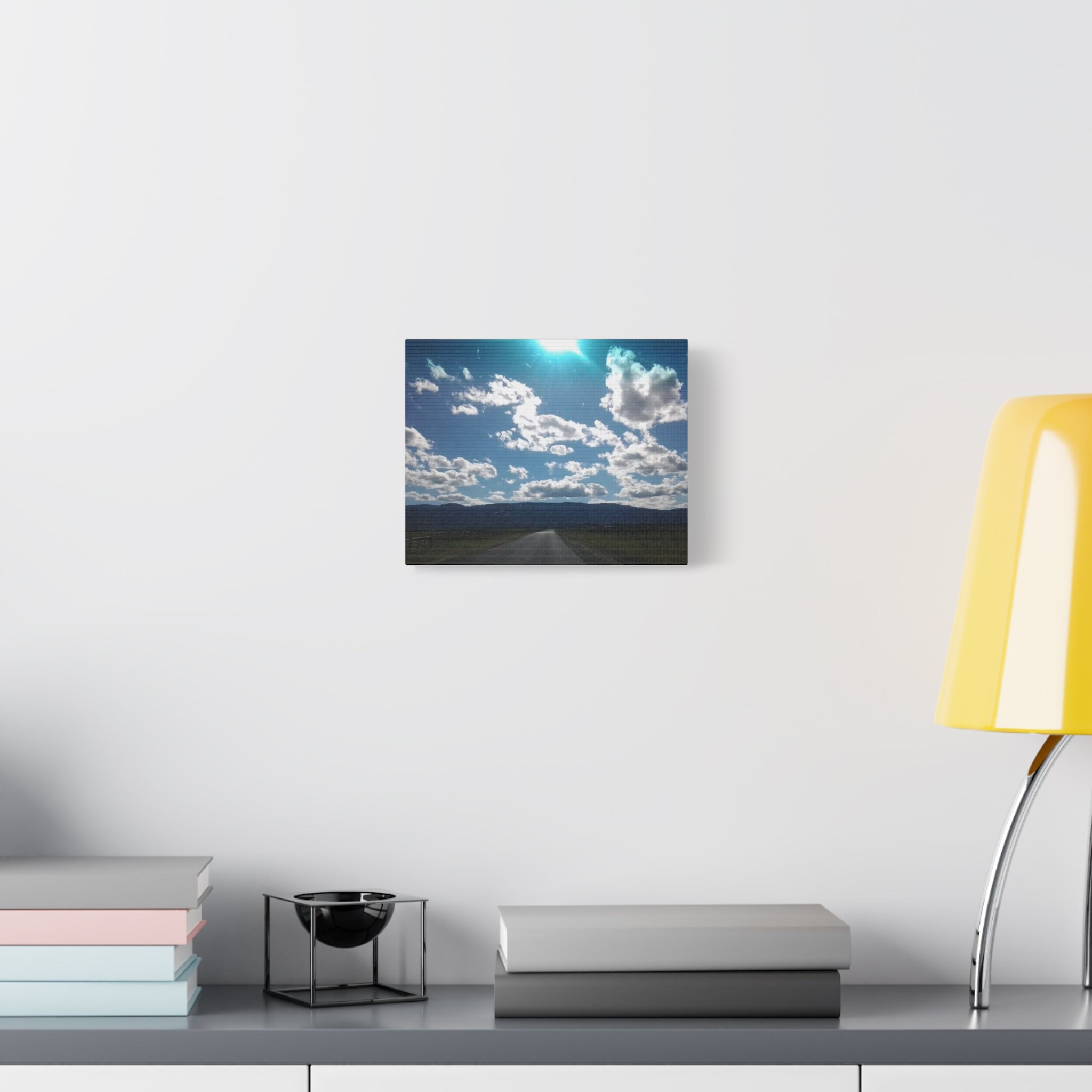 Road to the Mountains Matte Canvas Print — Scenic Sky and Cloud Landscape
